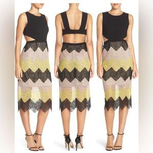 BCBGMAXAZRIA Ariela Colorblock Lace Midi Dress